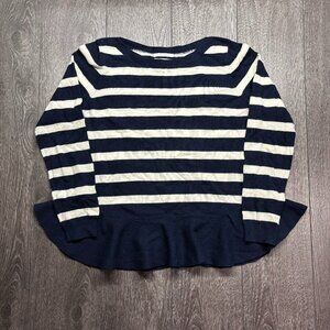 Nordstorm Signature 100% Cashmere Peplum Sweater Nautical Blue stripe Large